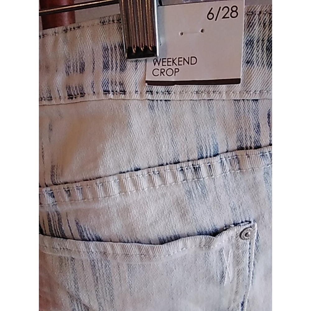 Vintage America Weekend Crop Jeans Size 6 NWT Distressed Stripe Wash Denim - Picture 10 of 13